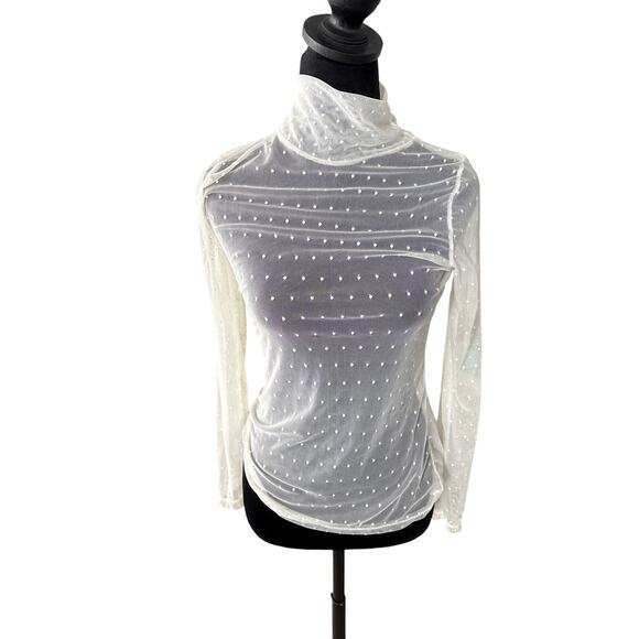 Top Chic Sheer White Mesh Polka Dot Mock Neck Y2K Top - Picture 1 of 3